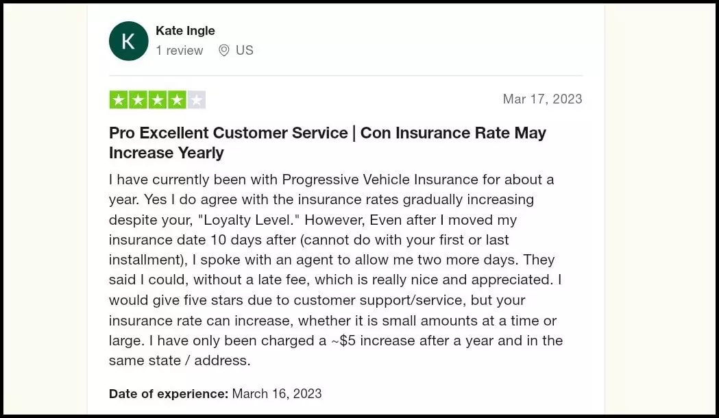 Progressive Insurance Company's Customer Positive Review on Trustpilot